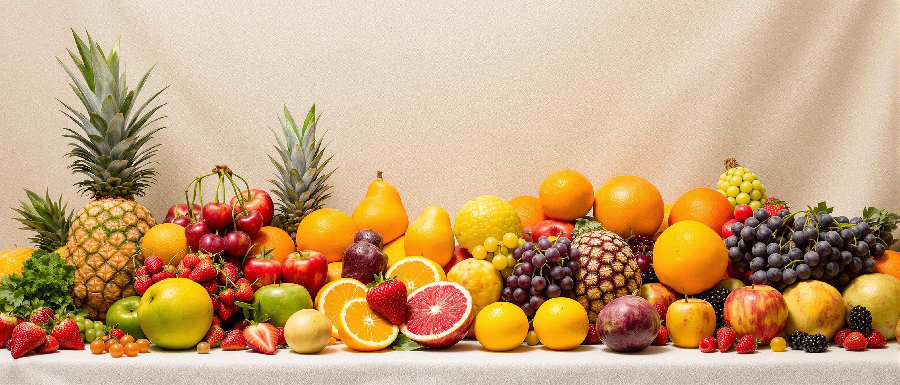 A photograph illustrating common design flaws through a display of various fruit arrangements with overly complex compositions and clashing color schemes.