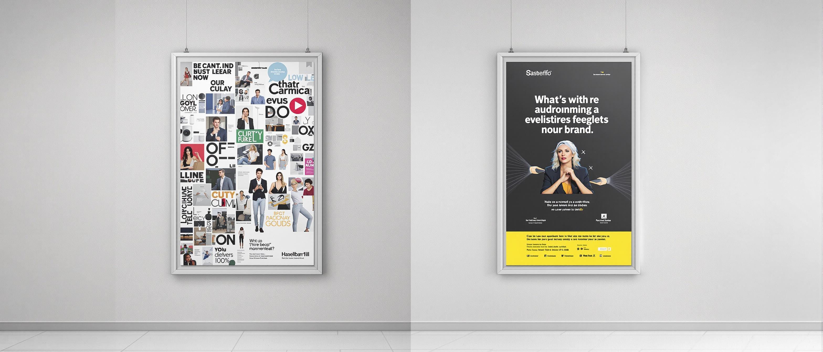 A split screen presents the contrast between a badly designed and a professionally designed advertisement.