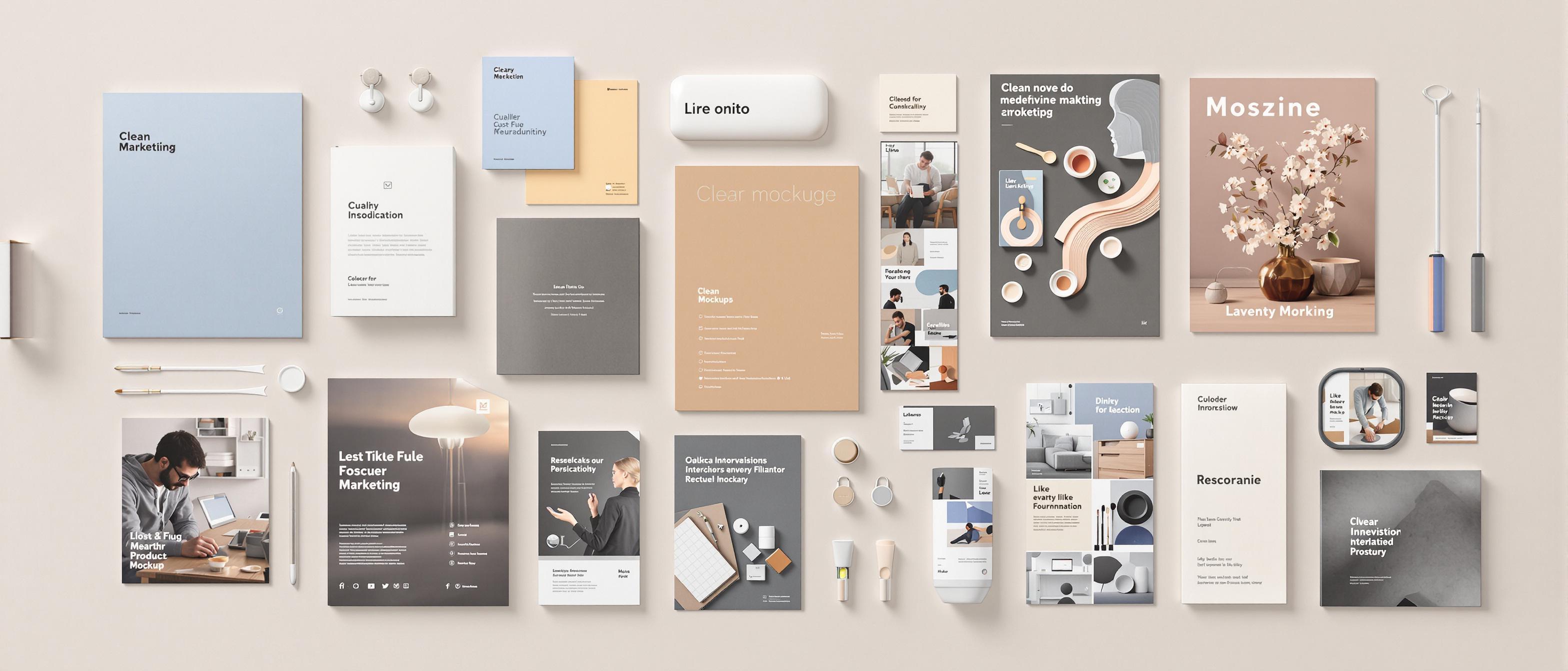 A collection of visually connected marketing elements emphasizing brand identity through consistent design and color.