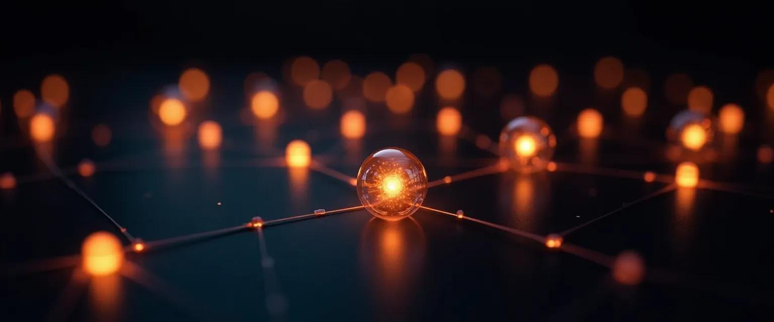 A glowing network of interconnected nodes representing brands and their influence, set against a dark background.