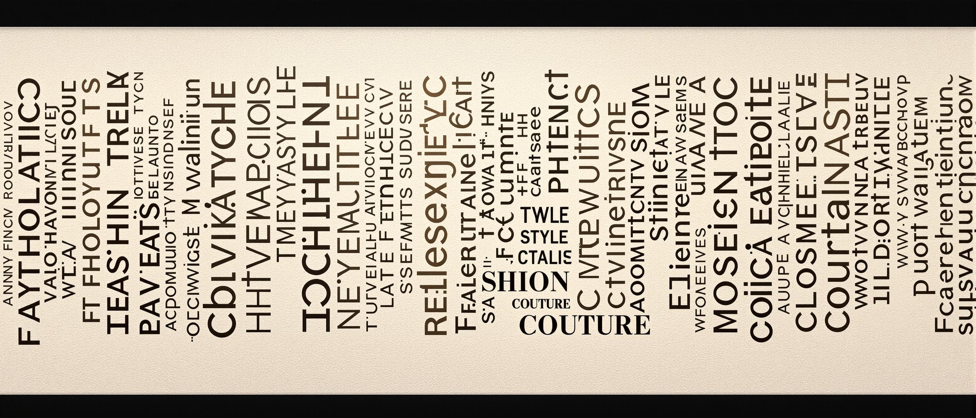 A stylish collection of words related to fashion and style elegantly arranged on a plain background.