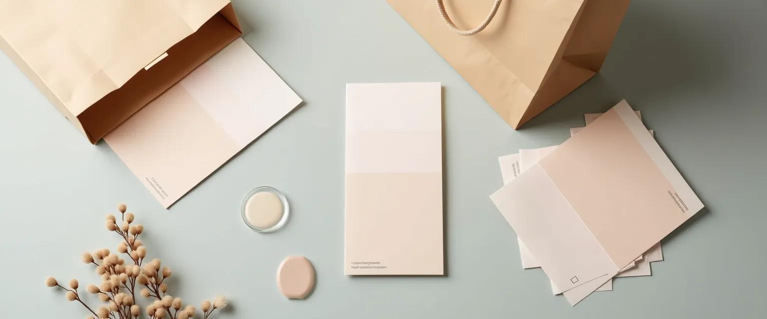 An assortment of brand-related items showcasing a harmonious color scheme arranged in a visually appealing composition.