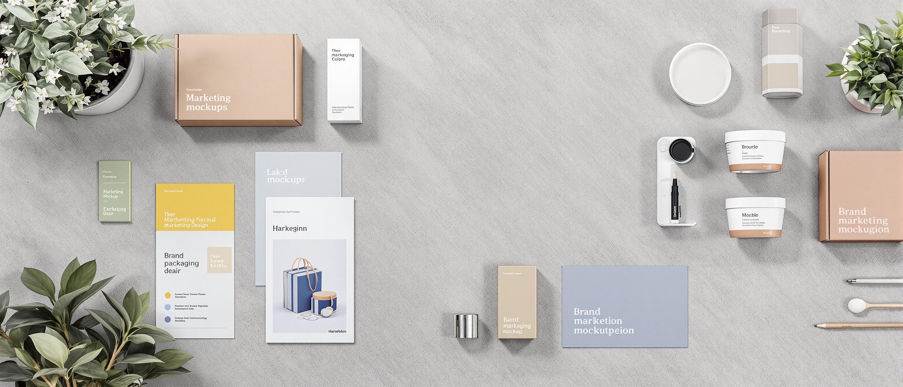 An array of marketing materials showcasing a consistent brand identity across different platforms and mediums.