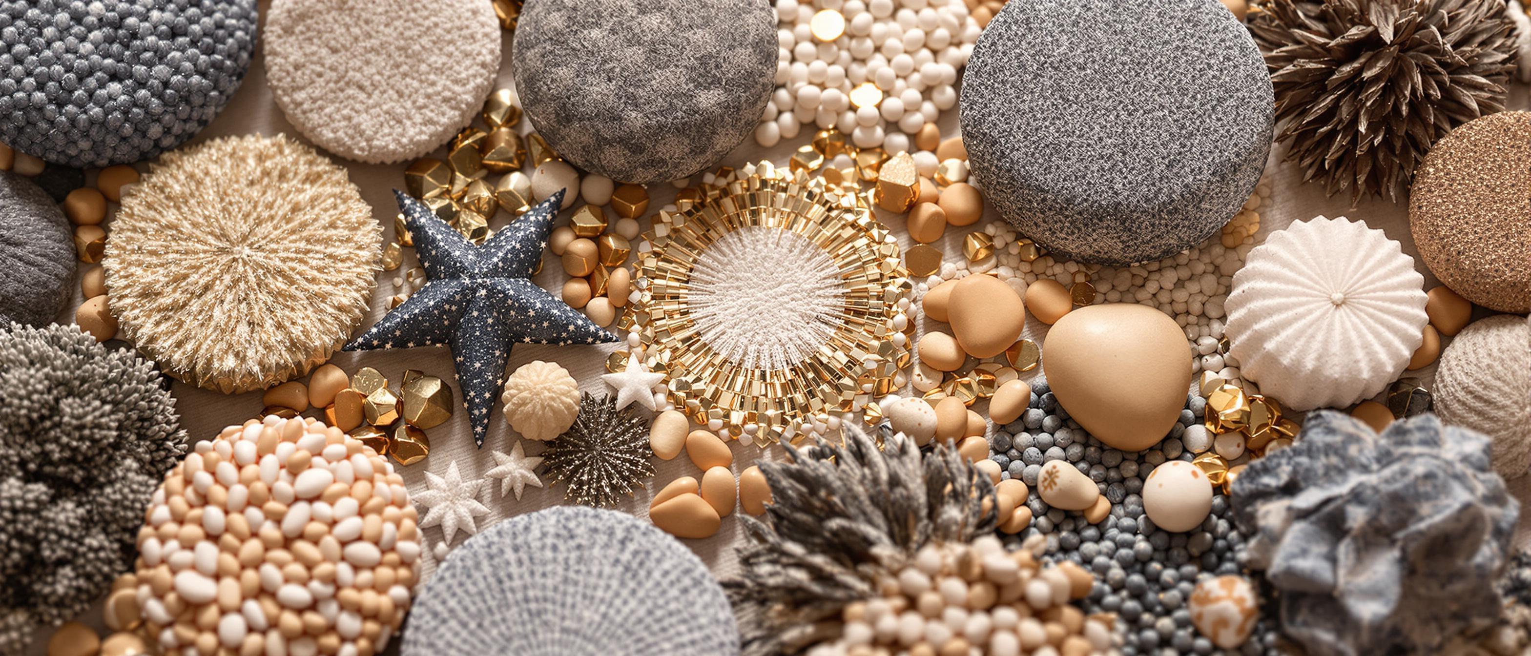 An assortment of branded products are closely arranged to emphasize the influence of diverse brands.