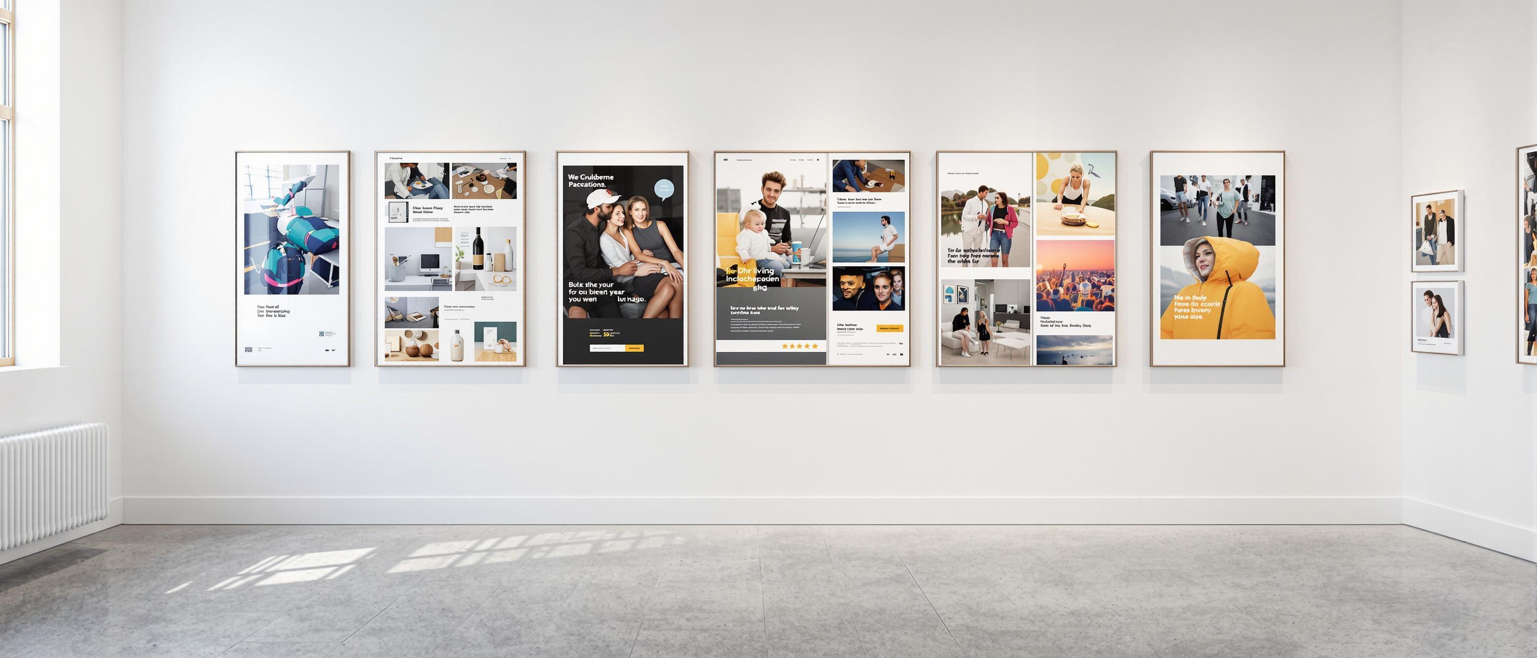 A collection of visually consistent marketing materials showcasing a unified brand aesthetic.