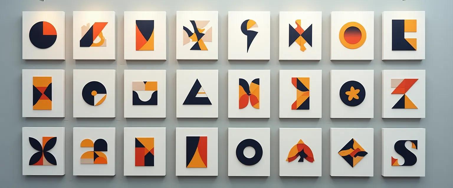 An organized grid of abstract graphic designs demonstrates variety in visual communication without textual elements.