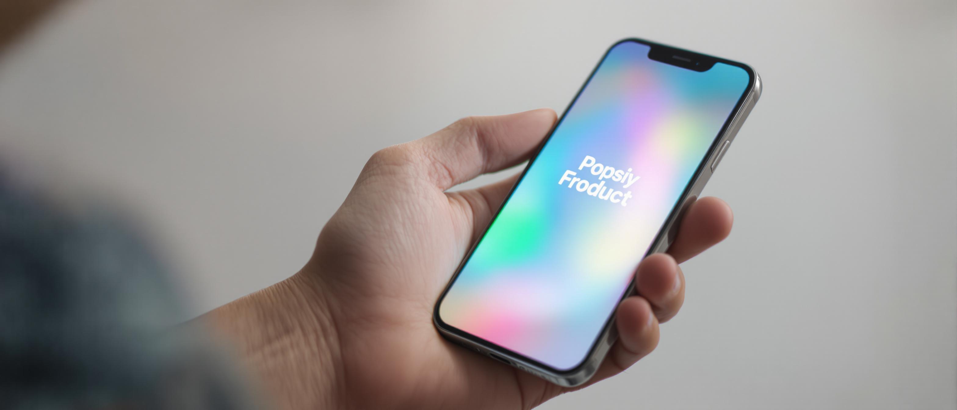 A hand holds a smartphone with a bright screen against a blurred background.