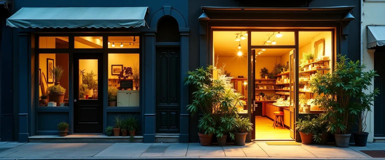 A split-screen showcasing the stark contrast between a dull, uninviting storefront and a vibrant, attractive one.