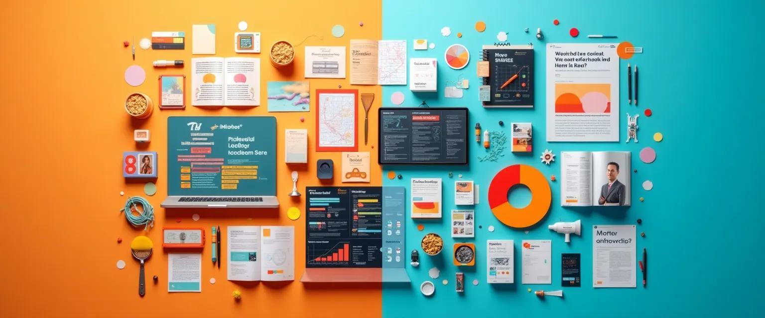 A split-screen showcases visual contrast between a cluttered design on one side and a clean, professional design on the other.