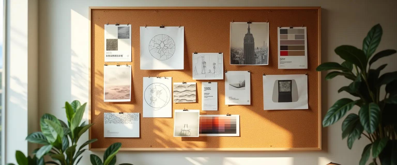 An organized collection of design elements conveying inspiration and creative concepts.